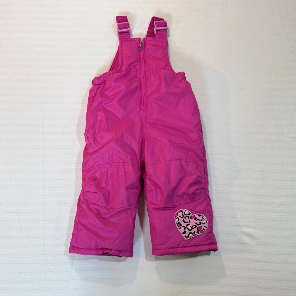 Girls 18M Pink Leopard Heart 2 Pc Snow Suit Hooded Winter Snowsuit NWT